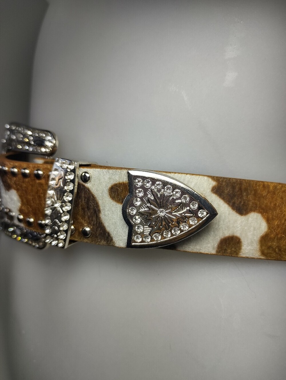 NEW Cowhide Western Silver Buckle Belt - Brown And White - Picture 4 of 10
